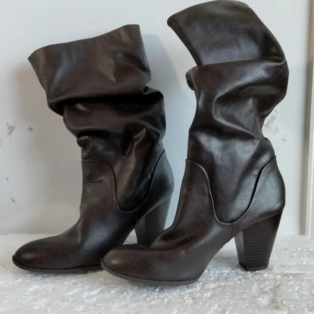 Rampage Womens 9M Brown ELIA Slouch Calf Round Heel Boots